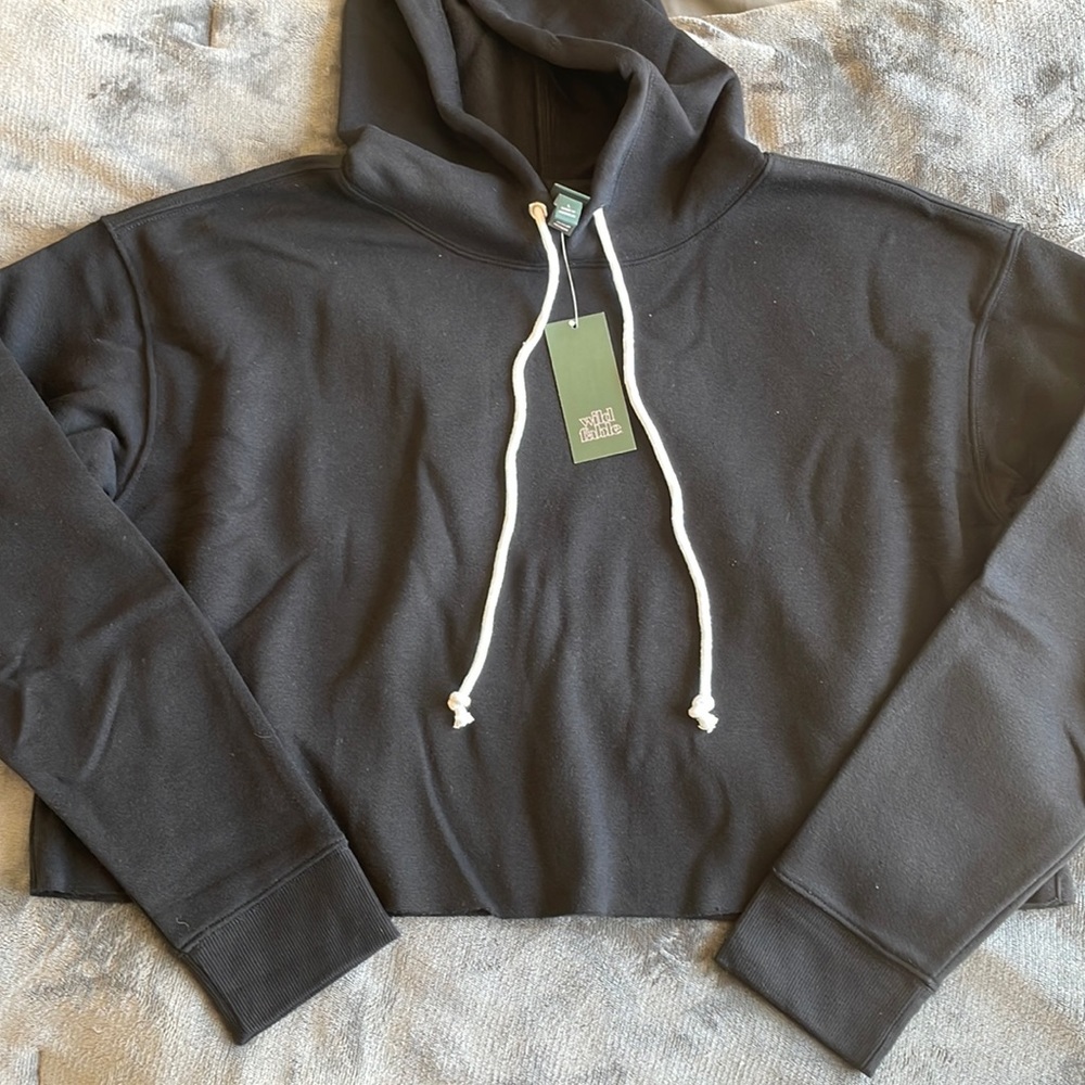 Wild Fable Black Cropped Hooded Sweatshirt